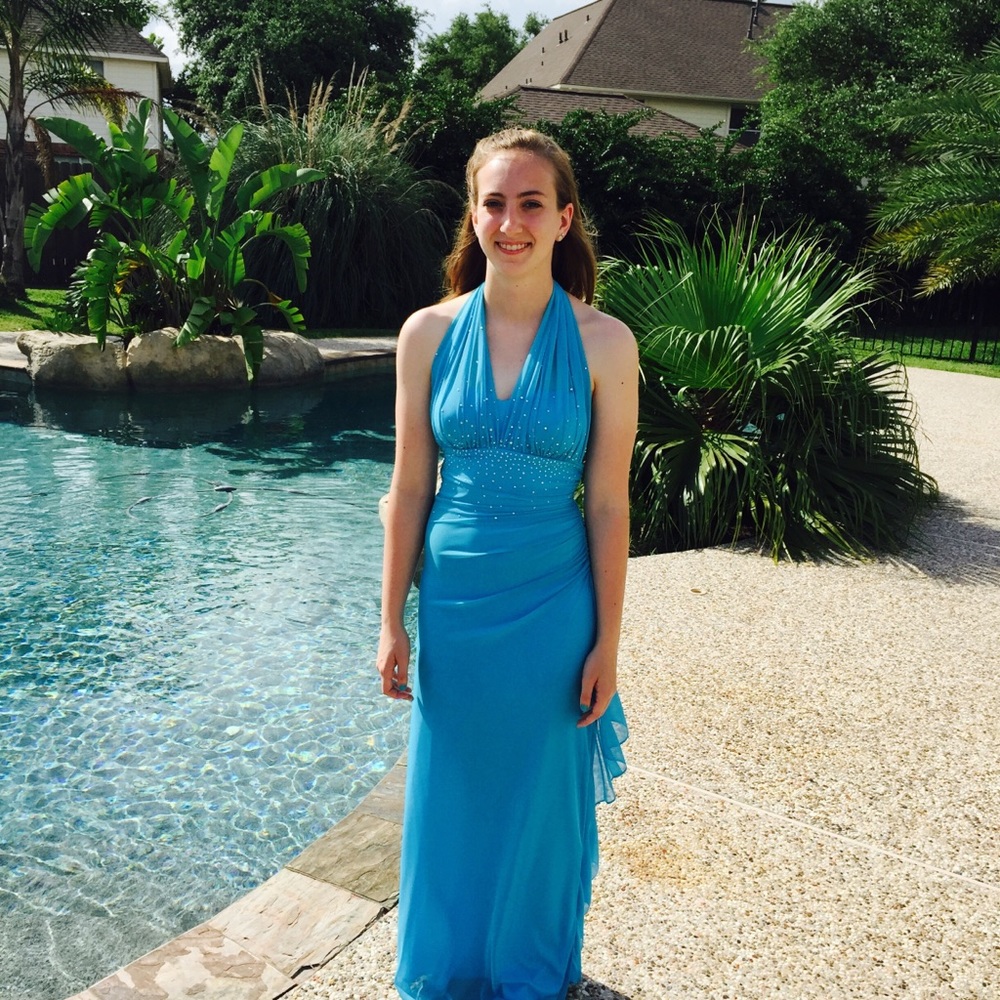 Blondie Nites Sky Blue Prom Halter Dress Size 3